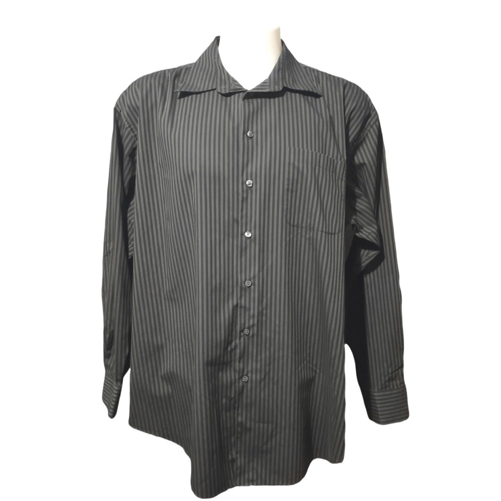 Axcess Dress‎ Shirt Mens 2XL Black Grey Striped Long Sleeve Button Up Business